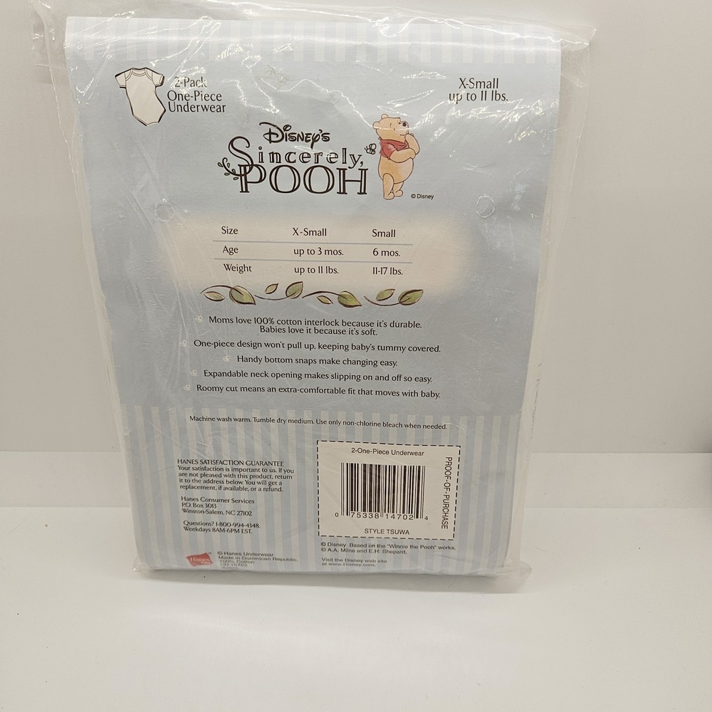 Vintage Disney Winnie‎ the Pooh Baby Bodysuits 2 Pack X-Small Hanes NIP - Picture 2 of 3